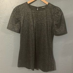 Puff Sleeve Black Metallic Blouse